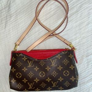 Small red and brown leather purse